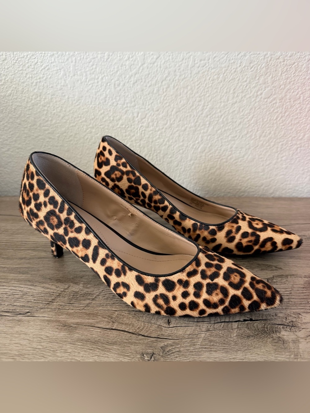 Leopard Print Calf Hair Heels Pumps Alfani Pointed Toe Brown Black 8M Animal